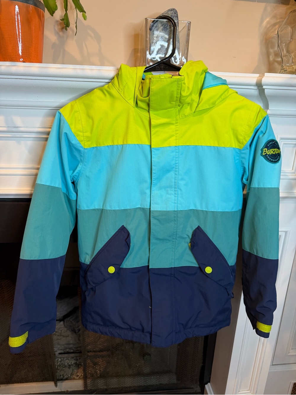 Burton Kids Colorblock Hooded Puffer Jacket - Lime, Teal & Navy